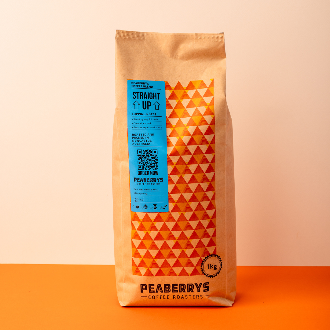 Straight Up Coffee Blend. Made for milk. A real crowd favourite.

Heavy, syrupy Colombian and Sumatran coffees paired with a sweet, refined Costa Rican. Notes of caramel and malt.

Best with milk — smooth, sweet, and satisfying.